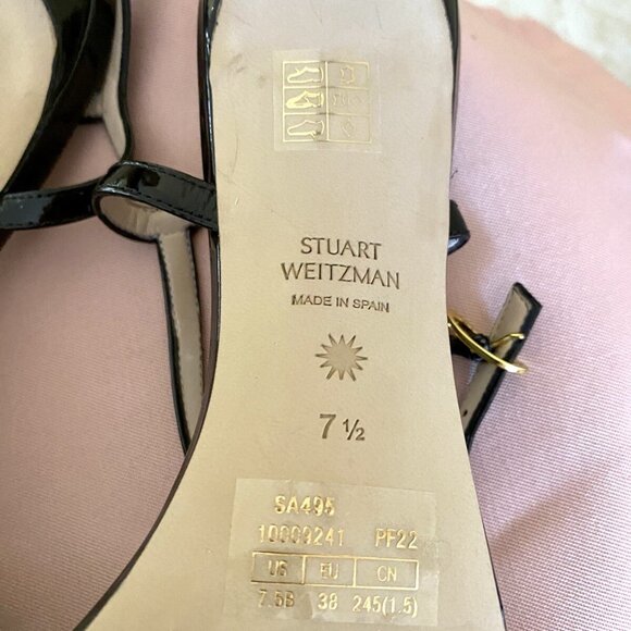 STUART WEITZMAN STARLA 80 SANDALS 7.5B STRAPPY PATENT LEATHER BL HEELS - Picture 6 of 9